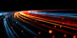 © cloudstock - Neon laser streaks curl along shadowed city road. Swirling lines highlight fast movement, velocity streams, glowing trails, kinetic motion futuristic energy pathways, dynamic night illumination vector