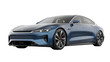 © Fried - Isolated modern blue car studio shot side view, sleek electric vehicle design close-up