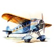 © Studicon - Vintage aircraft with blue and yellow design rests on the ground