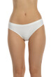 © vladimirfloyd - Studio shot of a woman’s lower torso and upper legs wearing white cotton panties on a white background.