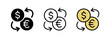 © SUE - Money icons for dollar and euro fund transfers, coin icons representing exchange rates