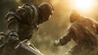 © kirania - Epic Medieval Battle Scene with Knights Fighting at Sunset.