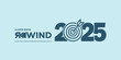 © bibin - Modern “A Look Back Rewind 2025” typography in dark teal on light blue background, with stylized rewind icon and flowing year numbers, ideal for year-in-review videos, social media recaps, and present