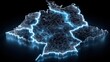 © nugroho - A luminous blue network outlines a 3D polygonal shape of a country on a black backdrop