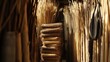 © MyStockz - Stacked bundles of dried reeds inside a rustic building