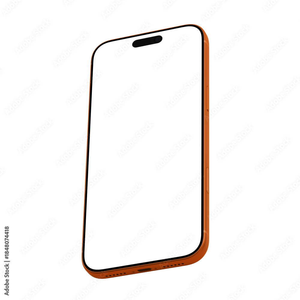 Cosmic orange smartphone mockup template. No background. Empty screen ...