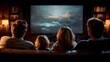 © Jojo* - Family members observe a large display screen broadcasting dramatic visual content in a dimly lit room.