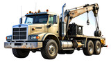 Robust tow truck featuring hydraulic boom and rear wheel lift system.