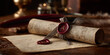 © AnaKonda.ai - Antique scroll and wax seal on wooden table with feather quill