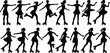 © Creative_design - Silhouettes of roller skating woman in dynamic poses, motion variety, skating techniques, dress outfit, flat vector illustration
