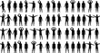 © Hanif World - Human body silhouette poses set showing standing stretching and movement positions isolated black vector illustration for anatomy fitness and motion design concepts