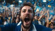 © Tiago Flavio - A fan is seen amidst a jubilant crowd, adorned with blue face paint and a scarf, as confetti rains down, eyes fixated on the excitement of the game.
