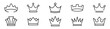 © Mr. Stocker - Crown line icon set. Royal crown outline symbols collection. Minimal linear king and queen crowns. Monarchy, leadership and achievement signs. Editable stroke icons – stock vector