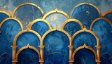 Elegant Blue Gold Arch Pattern Luxurious Architectural Background