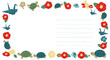 © Nur - Japanese-style decorative frame or postcard border featuring auspicious and cultural symbols like turtles, paper cranes (orizuru), and camellia flowers, with space for text in the center.