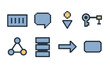 © Innovator587 - Neural Icon Set. Neural memory elements set of icons in flat pixel vector style: vector slot, context bubble, attention marker, key–value pair, recall gate, memory bank, linking