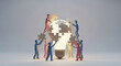 © Arip - Collaborative innovation Diverse team assembling a glowing puzzle light bulb, symbolizing shared ideas and the collective effort to build a brilliant solution.