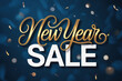 © ATIKUL ISLAM - Happy new year sale with golden cursive text and confetti celebration for party design