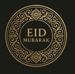 © Shahnaz - Luxury Golden Eid Mubarak Typography in Elegant Circular Islamic Floral Ornament Frame