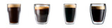 Set of black coffee in double wall glasses, isolated on transparent background