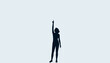 © arinda_BJ - Silhouette of a woman with her arm raised and finger pointing upwards on a light background.