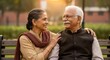 © PIX OF WORLD AI - Contented elderly Indian couple smiling on a park bench