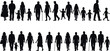 © MstTanzila - Family walking silhouette vector set showing parents, children, and adults in everyday poses isolated on white background for lifestyle, community, and urban design