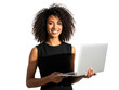 © Vooglo.com - Smiling young african american businesswoman holding a laptop computer isolated on transparent background