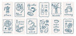 © Good Studio - Breakfast cards in doodle Dolce Vita style. Italian posters with morning phrases, snacks, coffee cup, moka pot, flower sketches, scribbles in whimsical coquette frames. Hand-drawn vector illustrations