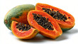 © ClearCraft - Papaya halves with juicy pulp close up, Fresh ripe papaya fruit isolated