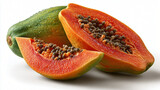 Fresh papaya sliced lengthwise with seeds, Ripe tropical papaya fruit close up