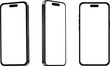 © Creative_Rasma - Three modern smartphone mockups with blank white screens displayed from different angles on white