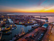 © Thomas - Aerial drone view of Harlingen harbour and illuminated waterfront at blue hour