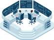 © tofajjol studio - Isometric Security and Operations Control Room with Two Analysts Monitoring Multiple Data Screens