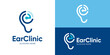 © Hi_std - Creative simple ear clinic logo template. Hearing aids logo design vector illustration.