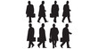 © SujetaRani - Business people silhouettes, professional men and women in suits, standing, walking, gesturing, holding briefcase, corporate teamwork poses, office staff, vector illustration