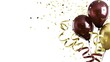 © wang - Maroon and gold balloons with confetti and streamers on a white background