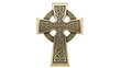 © Johanna - Isolated ornate Celtic cross bronze color medieval religious object decorative knotwork design