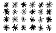 © Jeo-Pardy - Handwritten eight-pointed snowflakes or strikethroughs. 24 randomly drawn squiggles and doodles. Vector set