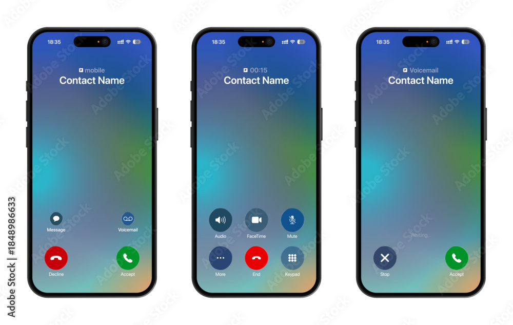 iPhone Call Phone app UI screen vector design showing Calling ...