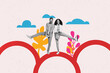 © deagreez - Template poster trend artwork photo collage of couple young woman man together dance smile outdoors line plant leaves silhouette cloud sky