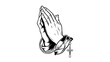 © Sasini - Praying hands with rosary and cross in black and white