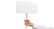 © MindRender - Hand holding a blank sign isolated on white background, ready for your message or design, perfect for protests, advertising, or announcements