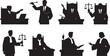 © AADIL - Black Solid Lawyer Legal Court Silhouettes Set of Six on White Background