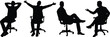 ©  BAKKOR - Office chair body language icon set, black silhouette illustration of seated posture, gesture, and workplace communication concept graphic