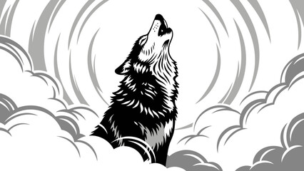  Majestic howling wolf silhouette amidst swirling wind patterns and dynamic clouds