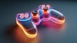 © sablengjago - A translucent gaming controller, lit with neon colors, lies on a dark surface, showcasing its ergonomic design and buttons, inviting interactive digital play