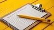 © Mas - Clipboard with blank checklist and pencil on yellow