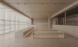 © Keluarga Berkah - Minimalist Retail Interior Design. Empty Modern Store Showroom. Contemporary Architecture, Clean Lines, Bright Space.