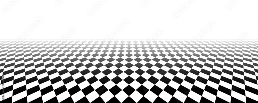 Black and white checkerboard floor fading in perspective. Vanishing ...